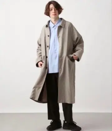 HARE 빅 스텐카라 코트 베이지 체크 무늬