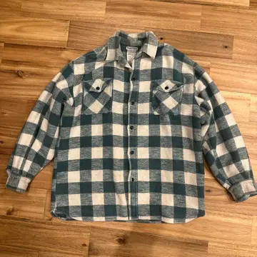 PURITAN 그린 화이트 체크 플란넬 셔츠 L