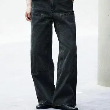 DOUBLE KNEE CURVED SEEM BAGGY DENIM