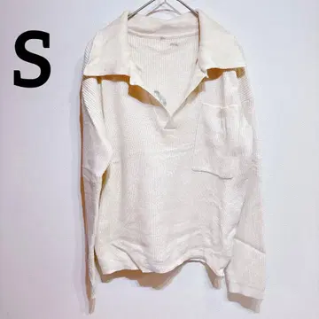 [ S ] 리브 카라 부착 긴팔 스웨터 베이지 니트 상의 심플