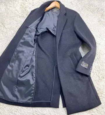 에디피스 캐시미어 혼방 멜톤 울 각인 버튼 체스터 코트 블랙