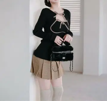 darich 다리치 포인트 체크 니트 미니 원피스