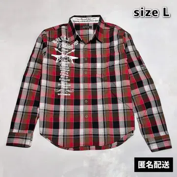 체크 셔츠 긴팔 레드 계열 L 사이즈 스컬 y2k 락 그런지
