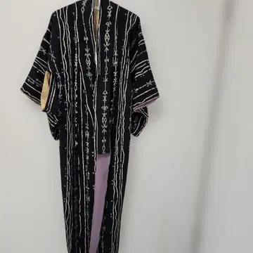 블랙 크레이프 원단 로우케츠 염색 고전 예능 문자 패턴 일본 무용 기모노