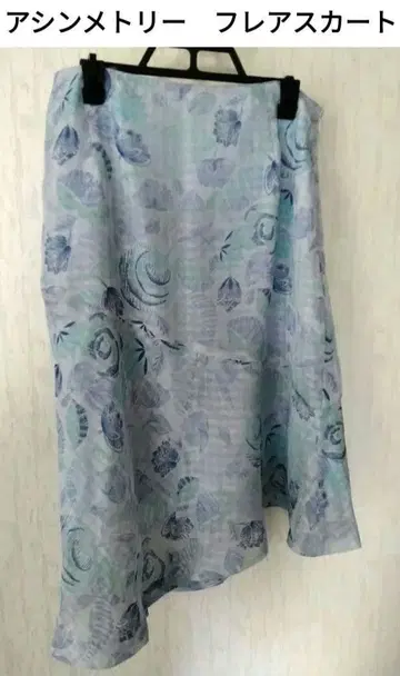 비대칭 플레어 스커트 스카이블루 꽃무늬