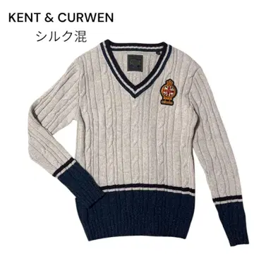 새상품급 KENT & CURWEN 실크 혼방 케이블 니트 V넥 스웨터