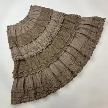 핑크하우스 모카 브라운 꽃 자수 튤 레이스 사용 단단 스커트