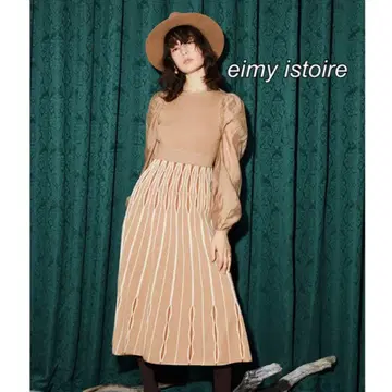 eimy istoire 라메 포인트 시어 슬리브 니트 원피스 베이지