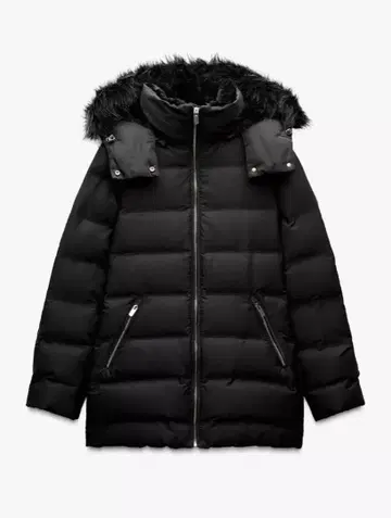 [현품 한정] ZARA 세미롱 기장 후드 부착 다운 자켓 S