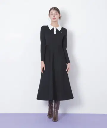 JILL by JILL STUART 긴팔 폴로 넥 니트 원피스 블랙