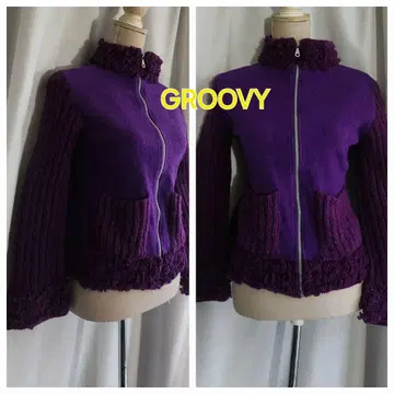 새상품급 집업 니트 블루종 복슬복슬 니트 퍼플 보라색