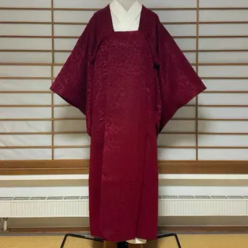 와나 비로드 직조 미치유키 코트 롱 기장 장미 패턴 순수 실크