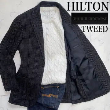 HILTON 새상품급 트위드 M 내추럴 스트레치 체크 온오프 겸용