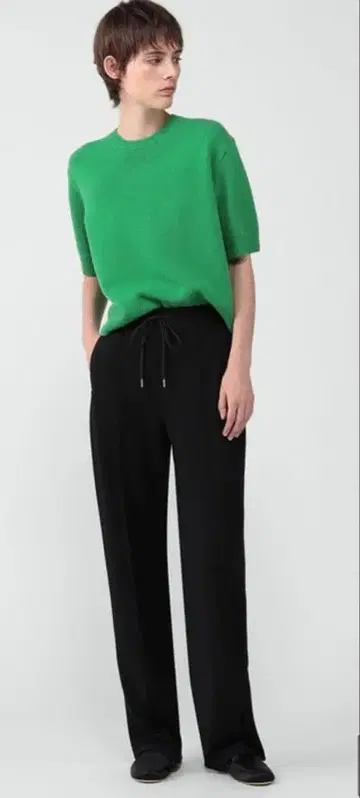 블랙 와이드 팬츠 드로우 스트링