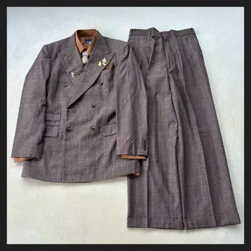 [ 5종 코디 세트 ] 브라운 레트로 더블 셋업 셔츠 넥타이 핀즈