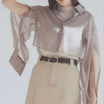 스나이델 크롭 셔츠 레이어드 니트 풀오버 핑크 베이지