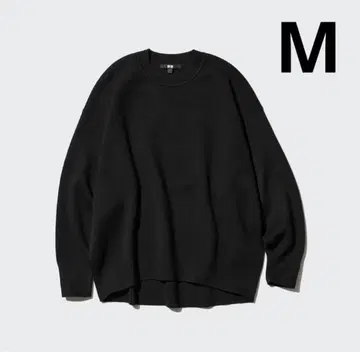 유니클로 스무스 코튼 릴랙스 크루 스웨터 블랙 M 사이즈