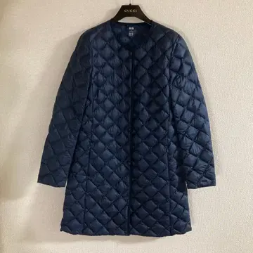유니클로 노카라 롱 다운 코트 L 네이비