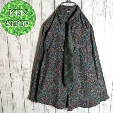 넥타이 셔츠 다크 그린 페이즐리 올 패턴 스트라이프 빈티지 구제 의류