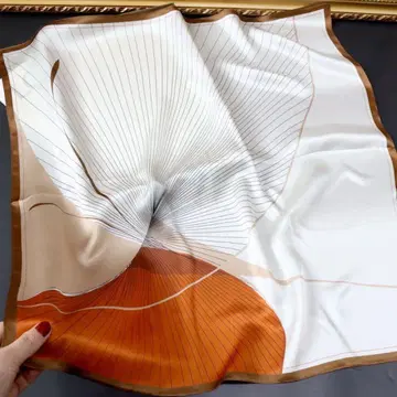 오렌지와 화이트 스트라이프 스카프 실크 100% 약 68cm 실크 반다나