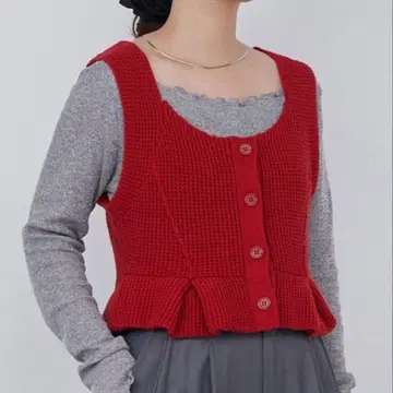 택 포함 새상품 Kastane(카스타네) B 와플 니트 뷔스티에 레드1