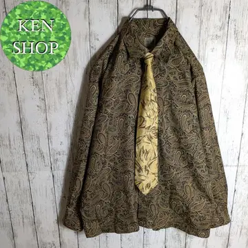 넥타이 셔츠 카키 페이즐리 올 패턴 골드 빈티지 구제 의류