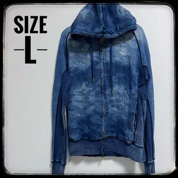 우노피우 카모 패턴 인디고 데님 남성용 L 후드티