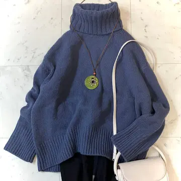 새상품급 갤러리 바이 파인 울 하이넥 풀오버 네이비