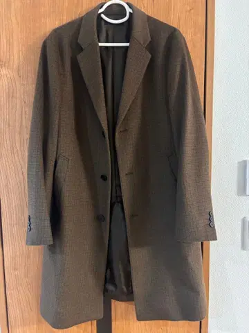 브라운 체스터 코트 체크 무늬