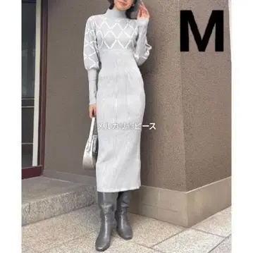 리엔다 다이아 자카드 타이트 니트 원피스 그레이 M