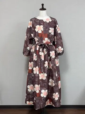 기모노 리메이크 순수 실크 가을 컬러 꽃무늬  허리 절개 원피스