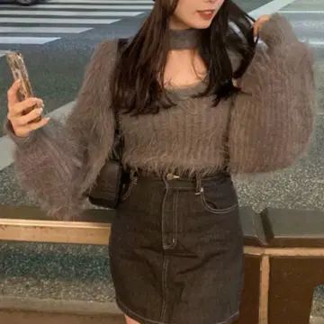 chico 샤기 레이어드 니트