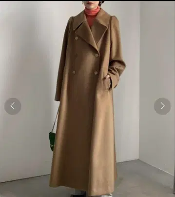 울 혼방 더블 브레스트 롱 코트 브라운