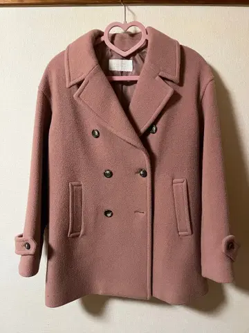 PROPORTION 핑크 더블 브레스트 피 코트