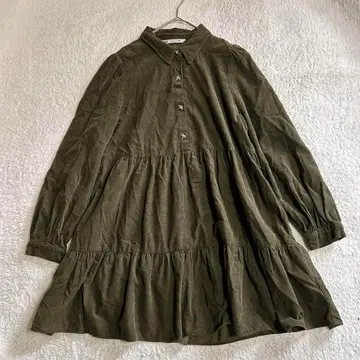 ZARA 코듀로이 티어드 원피스 L 그린 계열