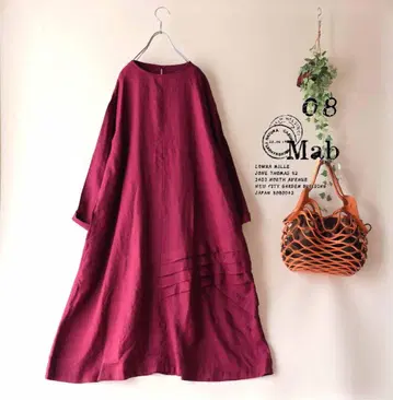 새상품할인 08Mab 와인*밑단 턱 플리츠 린넨 롱 원피스 997