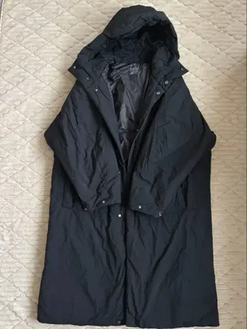 무인양품 블랙 후드 부착 롱 다운 자켓 남성용 M 사이즈