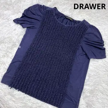 새상품급 DRAWER 프론트 셔링 반팔 T셔츠 프리 사이즈 네이비