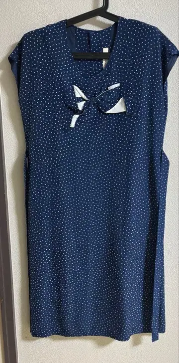 잉게보그 네이비 화이트 패턴 리본 포함 원피스