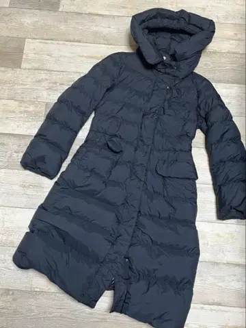 J 유니클로 울트라 라이트 다운 블랙 롱 다운 자켓 후드 부착