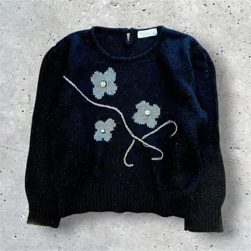 빈티지 플라워 모티브 자수 니트 가디건 펄 장식