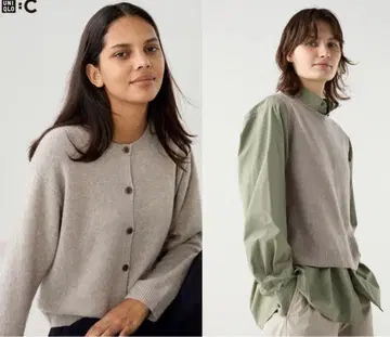 새상품급 유니클로C 캐시미어 크루넥 숏 가디건 베이지 S