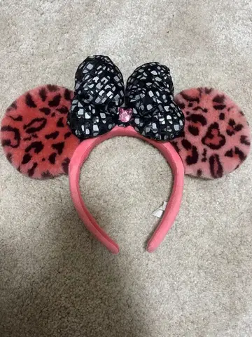디즈니 레오파드 무늬 미니 핑크 머리띠