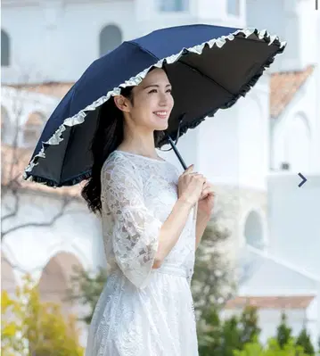 프릴 장식 네이비 x 아이보리 접이식 양산