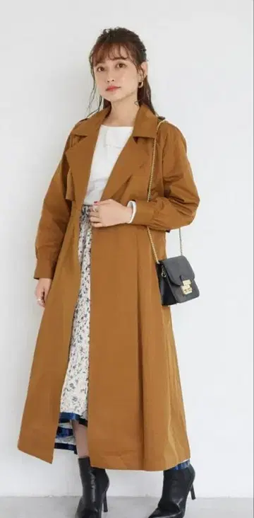 cohina 코히나 롱 플레어 트렌치코트 허리 벨트 포함