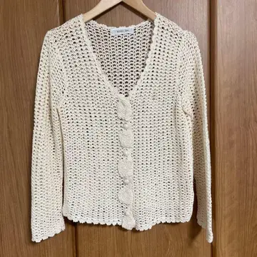 카네코 이사오 네이비 꽃 모티브 시스루 니트 긴팔 가디건