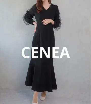 V넥 시어 슬리브 머메이드 원피스