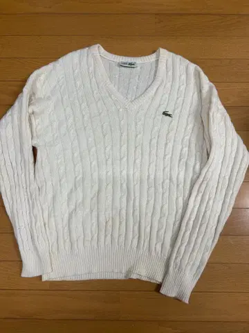 Lacoste V넥 케이블 니트 스웨터 80s