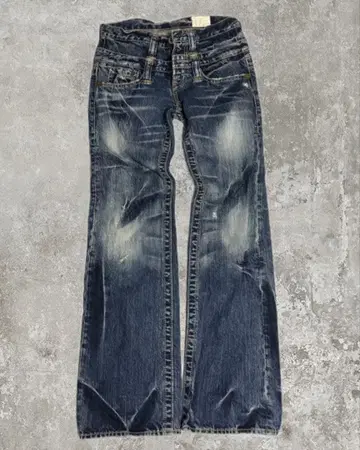 00s archive y2k 그런지 페이드 플레어 데님 데미지 가공