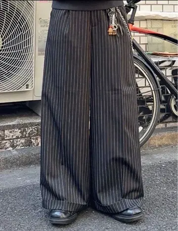 스트라이프 팬츠 배기 팬츠